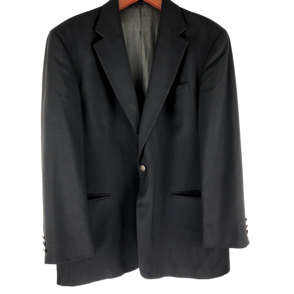 Oscar de la Renta Mens 46R Black 100% Wool 2-Button Crest Blazer Sport Coat